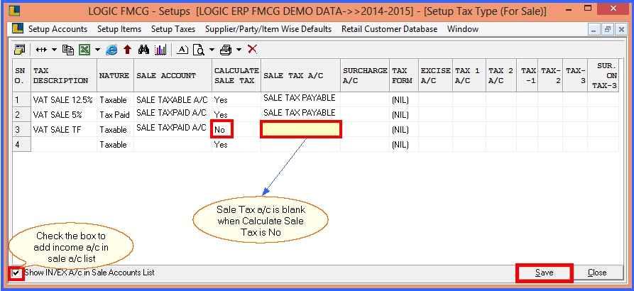 fmcg setup taxes sale